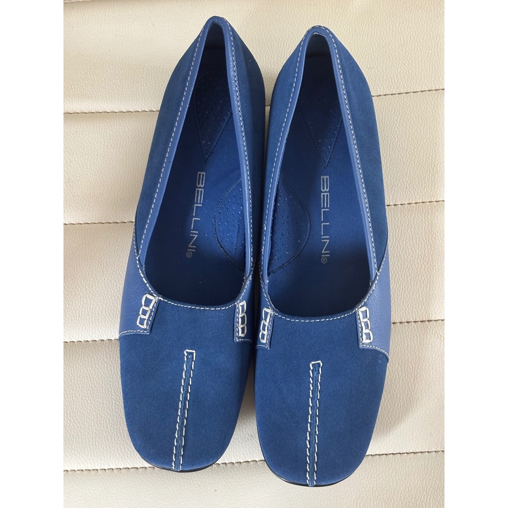 Bellini Womens Blue Faux Suede Leather Square Toe Low Wedge Flats Size 8.5